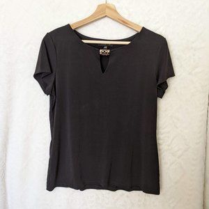 Black Cap Sleeve Top with Gold Accent at Neckline